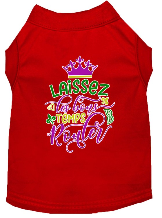 Laissez Les Bons Temps Rouler Screen Print Mardi Gras Dog Shirt Red XS